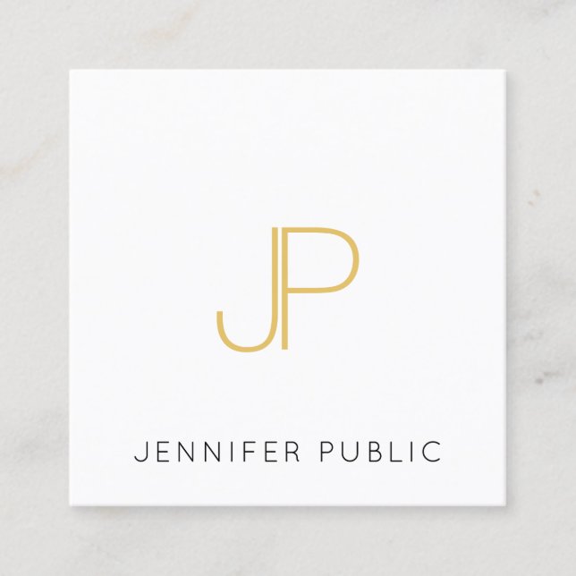 Gold Color Monogram Trendy Modern Template Square Business Card (Front)