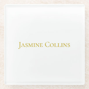 Gold Color Plain Minimalist Professional Name  Glass Coaster