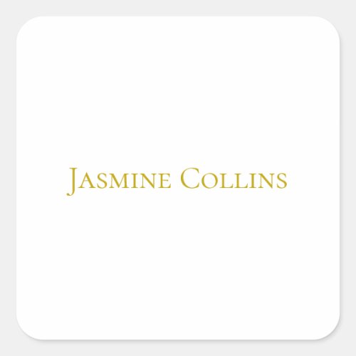 Gold Color Plain Minimalist Professional Name  Square Sticker
