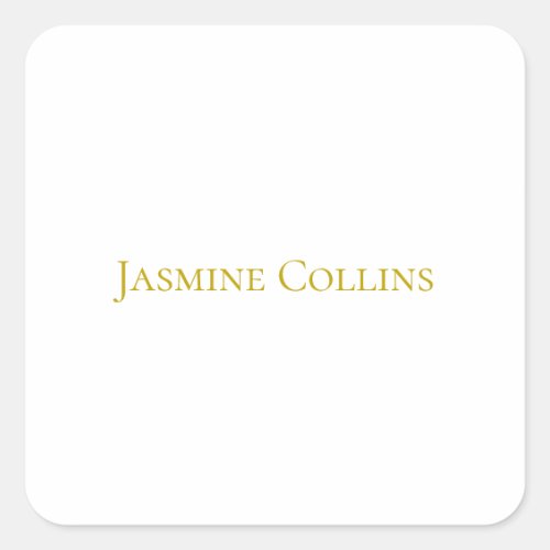 Gold Color Plain Minimalist Professional Name Square Sticker