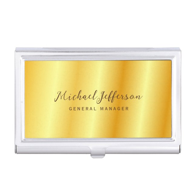 Gold Color Professional Handwriting Script Business Card Case (Front)