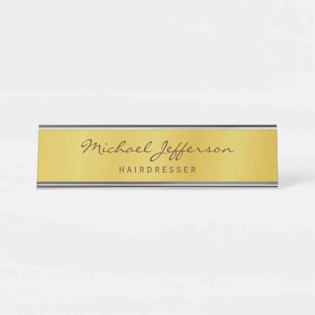 Gold Color Professional Handwriting Script Desk Name Plate (Front)