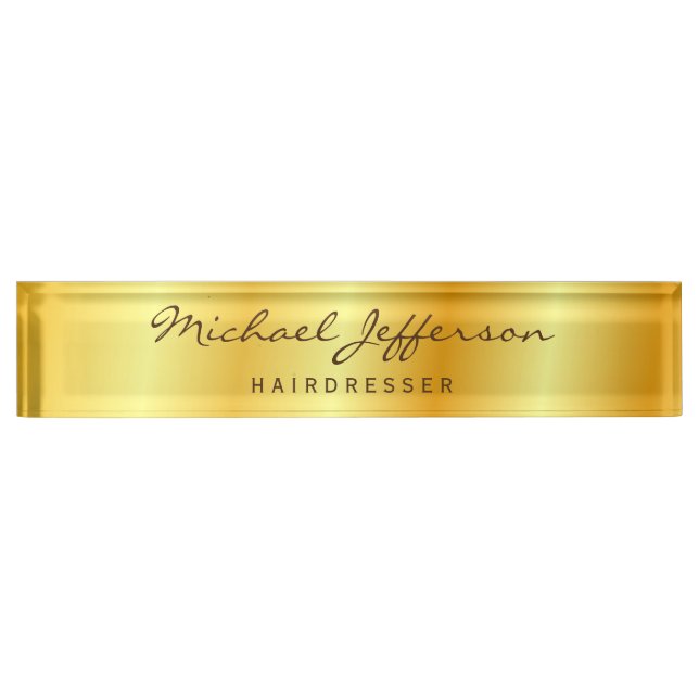 Gold Color Professional Handwriting Script Desk Name Plate (Front)