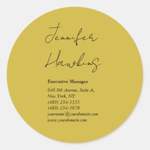 Gold color professional plain handwriting classic round sticker