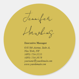Gold color professional plain handwriting classic round sticker