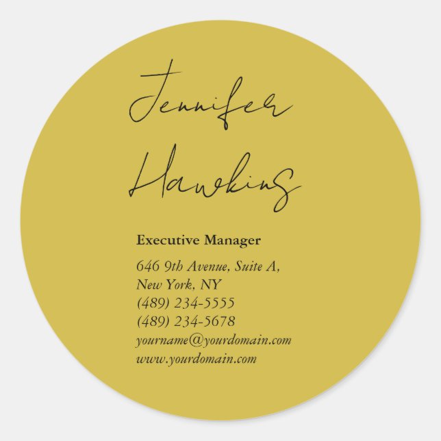 Gold color professional plain handwriting classic round sticker (Front)
