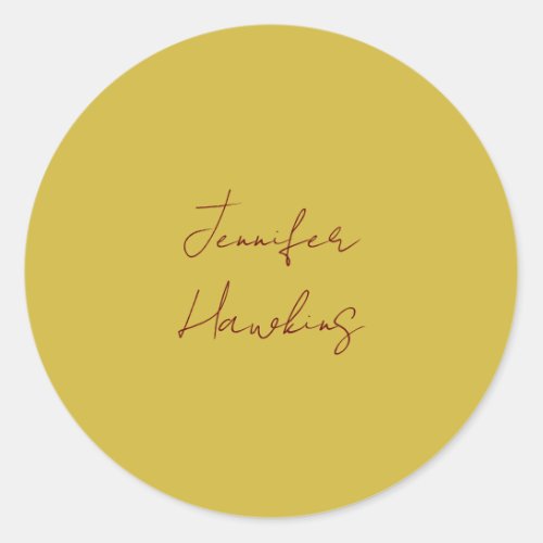 Gold color professional plain handwriting classic round sticker