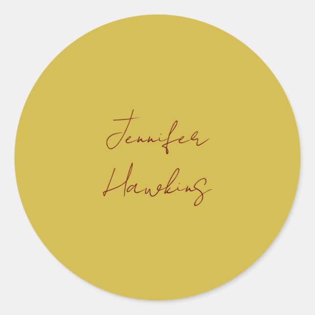 Gold color professional plain handwriting classic round sticker (Front)