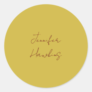 Gold color professional plain handwriting classic round sticker