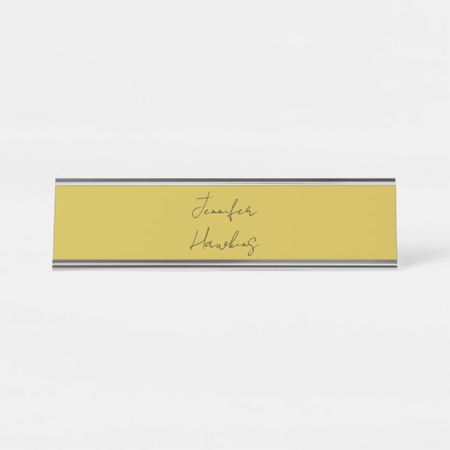Gold color professional plain handwriting desk name plate (Front)