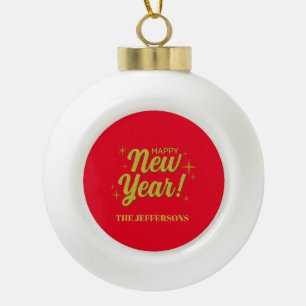 Gold Color Red Happy New Year Merry Christmas Ceramic Ball Christmas Ornament