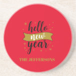 Gold Color Red Happy New Year Merry Christmas Coaster