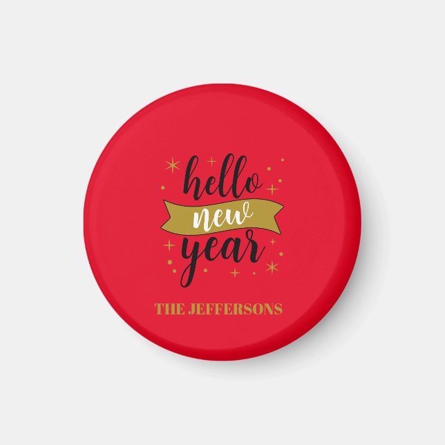 Gold Color Red Happy New Year Merry Christmas Magnet (Front)