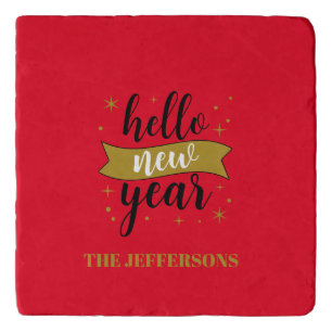 Gold Color Red Happy New Year Merry Christmas Trivet