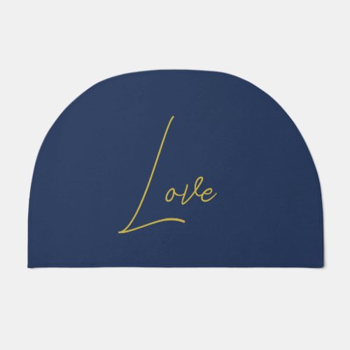 Gold Color Script Love Blue Calligraphy Doormat