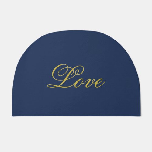 Gold Color Script Love Blue Calligraphy Doormat