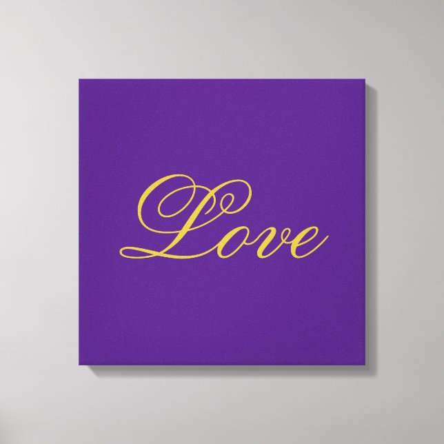 Gold Color Script Love Purple Calligraphy Canvas Print (Front)