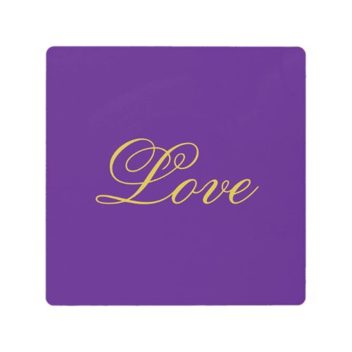 Gold Color Script Love Purple Calligraphy Metal Print