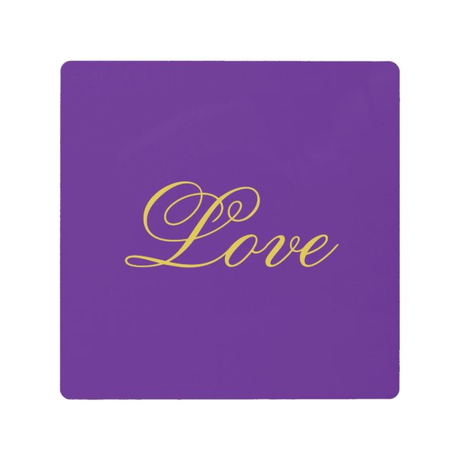Gold Color Script Love Purple Calligraphy Metal Print (Front)