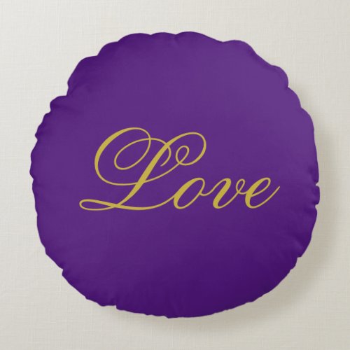Gold Color Script Love Purple Calligraphy Round Pillow