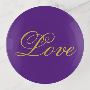 Gold Color Script Love Purple Calligraphy Trinket Tray