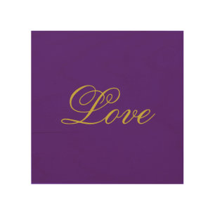 Gold Color Script Love Purple Calligraphy Wood Wall Art