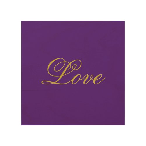 Gold Color Script Love Purple Calligraphy Wood Wall Art
