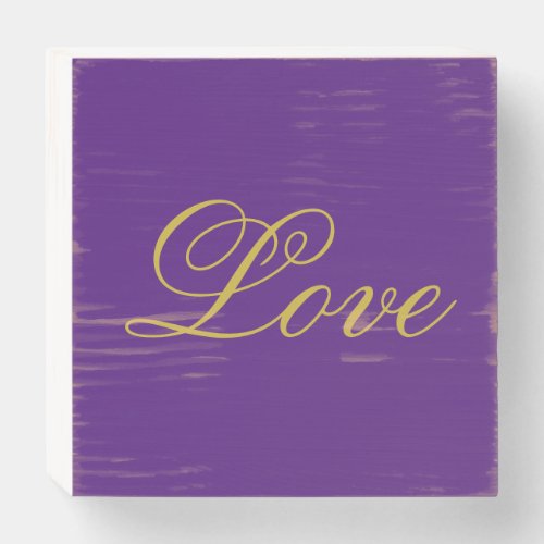 Gold Color Script Love Purple Calligraphy Wooden Box Sign