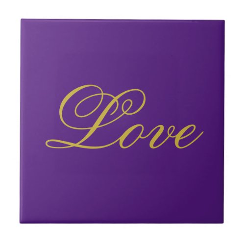 Gold Color Script Love Purple Wedding Calligraphy Ceramic Tile