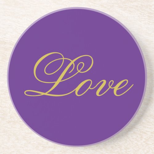 Gold Color Script Love Purple Wedding Calligraphy Coaster