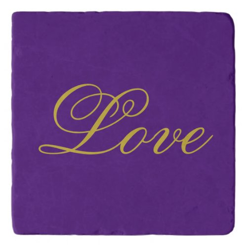 Gold Color Script Love Purple Wedding Calligraphy Trivet