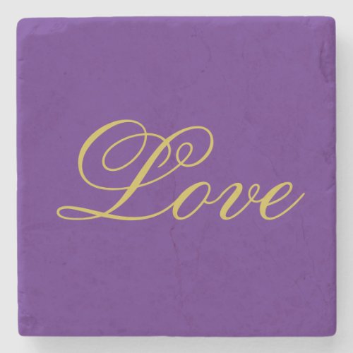 Gold Color Script Love Wedding Calligraphy Stone Coaster