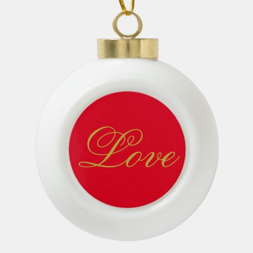 Gold Color Script Red Love Wedding Calligraphy Ceramic Ball Christmas Ornament
