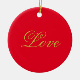 Gold Color Script Red Love Wedding Calligraphy Ceramic Ornament