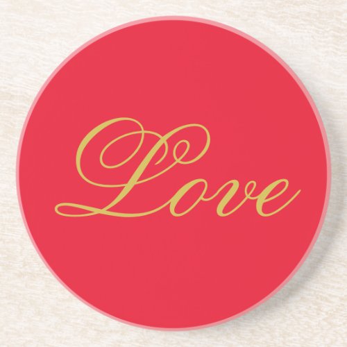 Gold Color Script Red Love Wedding Calligraphy Coaster