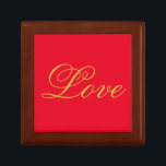 Gold Color Script Red Love Wedding Calligraphy Gift Box<br><div class="desc">You can easily change the fonts and colors. You can also add your logo and the background image as you like.</div>
