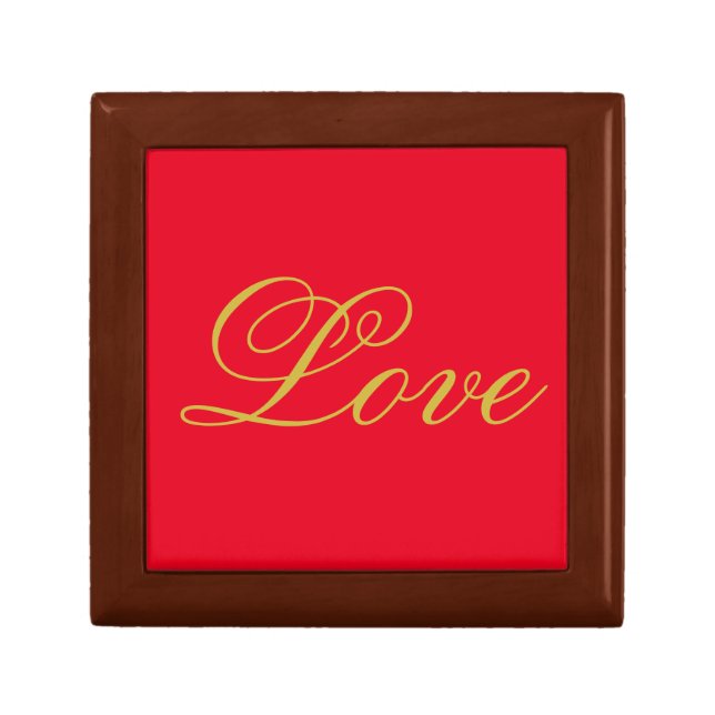 Gold Color Script Red Love Wedding Calligraphy Gift Box (Front)