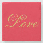 Gold Color Script Red Love Wedding Calligraphy Stone Coaster at Zazzle