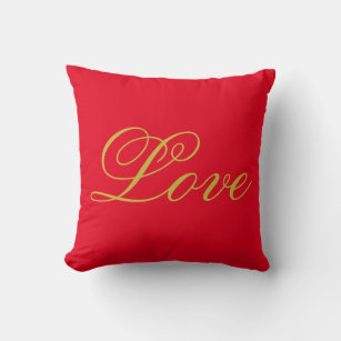 Gold Color Script Red Love Wedding Calligraphy Throw Pillow