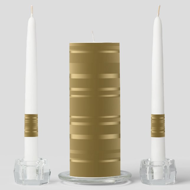 Gold color stripes pattern unity candle set (Front)