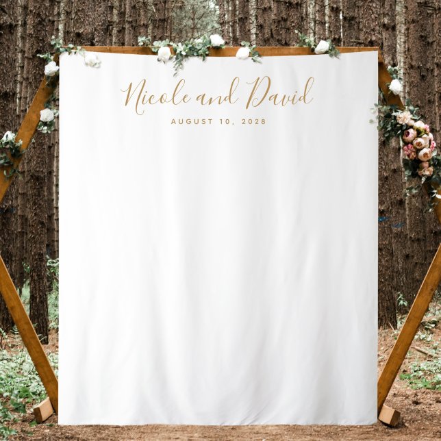 Gold Color Wedding Reception Decor Backdrop (Gold Color Wedding Decor Bride and Groom Names Photo Backdrop)