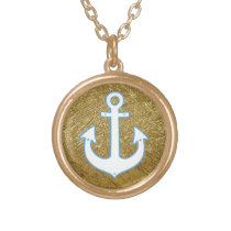 gold color white anchor gold plated necklace