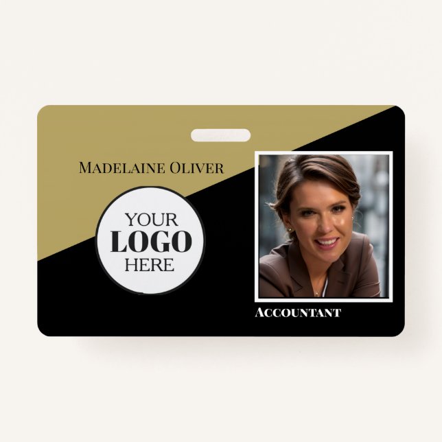  Gold Color White Employee ID Photo Logo  Badge (Front)
