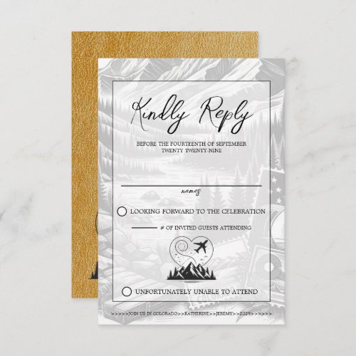 Gold Colorado Passport Wedding RSVP Card