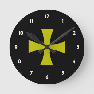 Gold Colored Byzantine Cross Round Clock