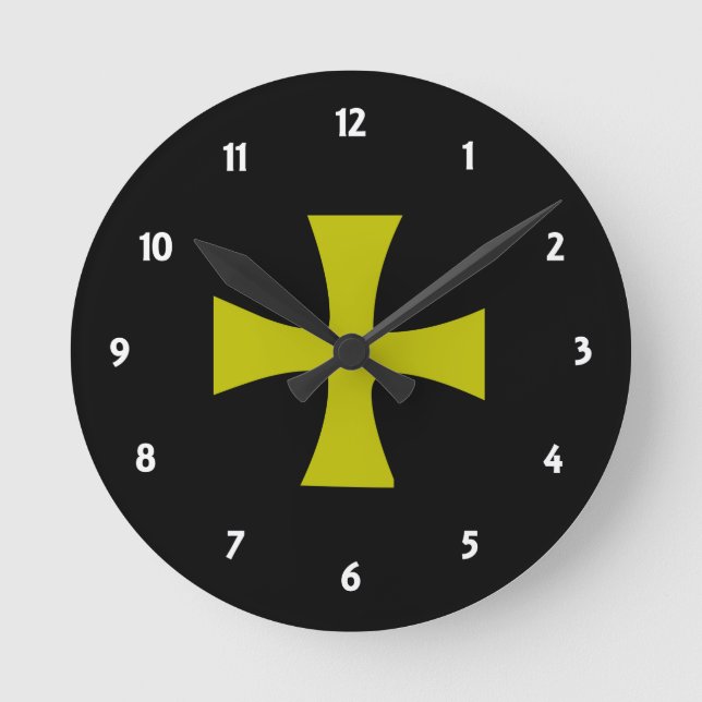 Gold Colored Byzantine Cross Round Clock (Front)