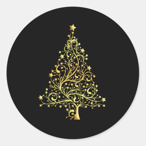 Gold_Colored Christmas Tree Classic Round Sticker