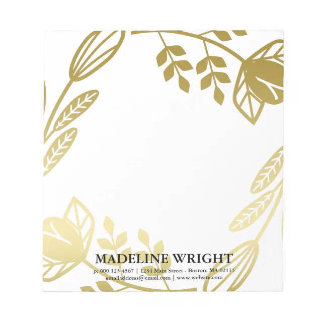 Gold Colored Floral Wreath - Custom Name Notepad | Zazzle