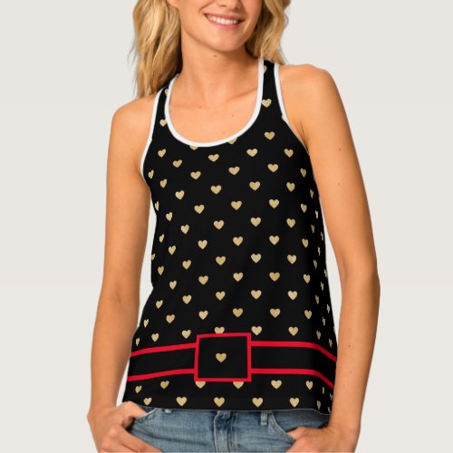 Gold Colored Heart Pattern Racerback Tank Top