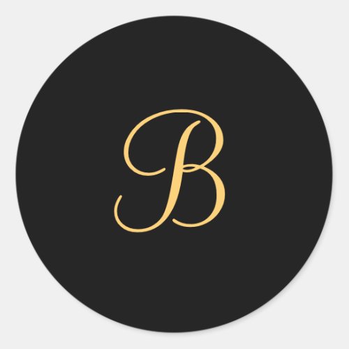 Gold_colored initial B on black monogram  round Classic Round Sticker